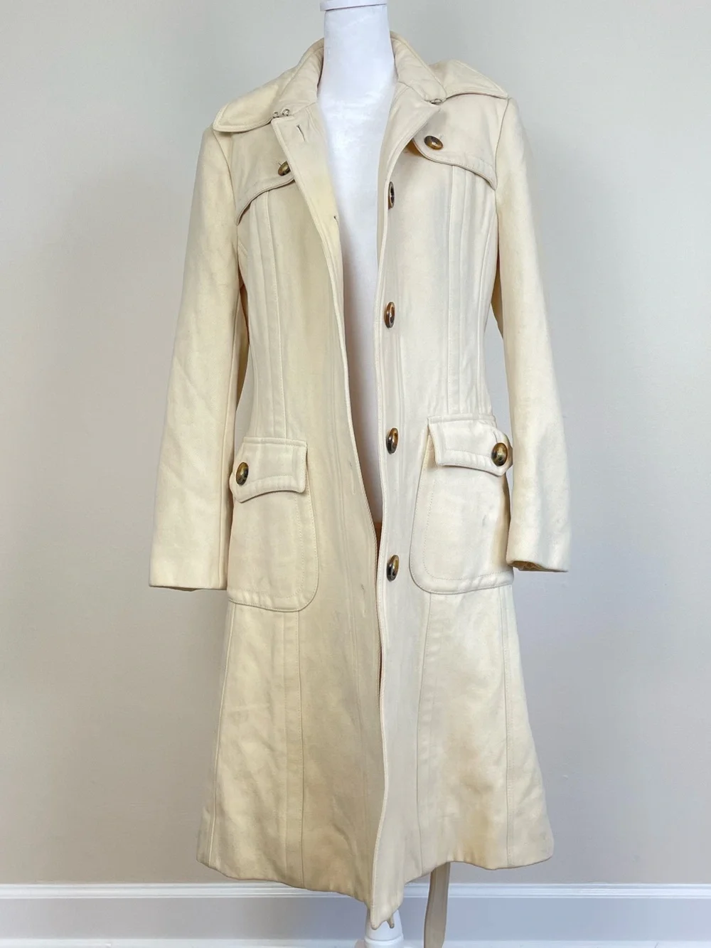 Burberry London Belted Long Trench Coat with Tortoiseshell Buttons sz 10 - Picture 5 of 15